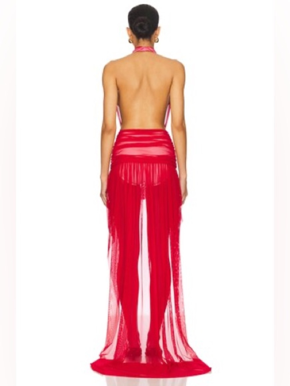 Norma Kamali Hi Low Halter Dress in Tiger Red - Picture 2 of 7
